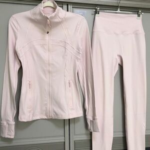 Lululemon light pink define jacket and leggings set